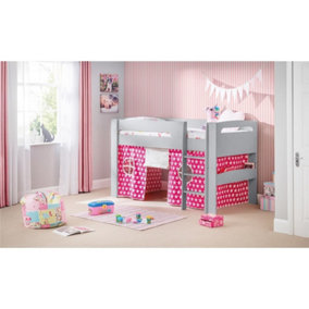 Dove Grey Mid Sleeper Bed with Pink Star Tent - Single 3ft (90cm)