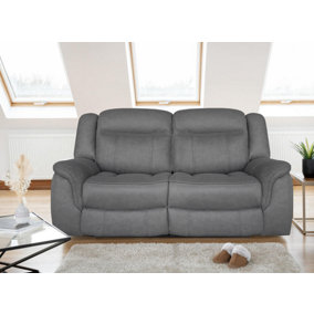 DOVER 2 Seater and 2 Seater Manual Recliner Sofas Suite in Grey Faux Suede