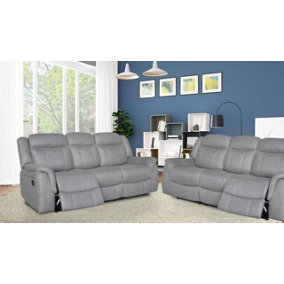 DOVER 3 Seater and 2 Seater Manual Recliner Sofas Suite in Grey Faux Suede