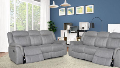 DOVER 3 Seater and 3 Seater Manual Recliner Sofas Suite in Grey Faux Suede