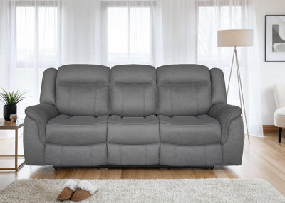 DOVER 3 Seater Manual Recliner in Grey Faux Suede
