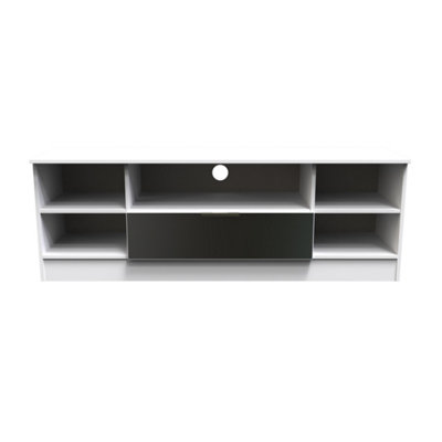 Dover Wide open TV unit in Black & White Matt (Ready Assembled)