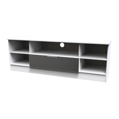 Dover Wide open TV unit in Black & White Matt (Ready Assembled)