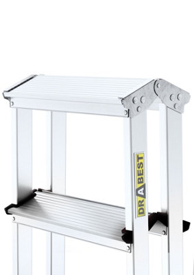 DRABEST - Scharnierende ladder 4 x 3 sporten - met platform, van aluminium en staal - vouwladder, aluminium ladder - maximale belasting tot 125 kg - multifunctionele ladder, uittrekbare ladder - 0,32
