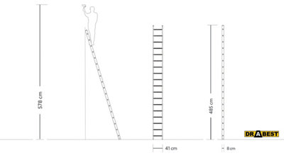 DRABEST professional 18-step aluminum leaning ladder, 150 kg capacity