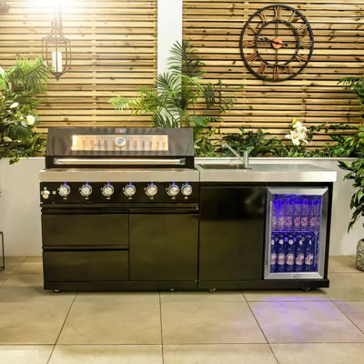 Draco Grills 6 Burner BBQ Black Modular Outdoor Kitchen with Sink ...