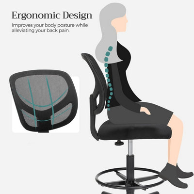 Drafting Stool Chair, High Office Chair, Ergonomic Painting Chair with Adjustable Height Footrest, Standing Desk Chair