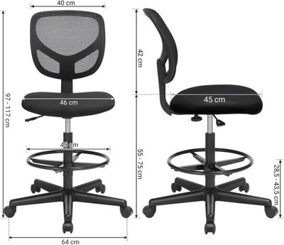 Drafting Stool Chair, High Office Chair, Ergonomic Painting Chair with Adjustable Height Footrest, Standing Desk Chair