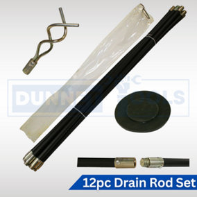 Drain Rod Set 12pc Industrial Plunger 920mm Unblock Kit