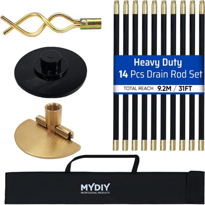 Drain Rod Set 14 Pcs Includes Easy Carry Storage Bag Plunger Double ...