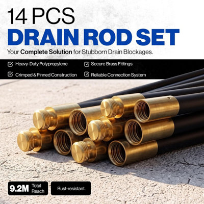 Drain Rod Set 14 Pcs Includes Easy Carry Storage Bag Plunger Double ...