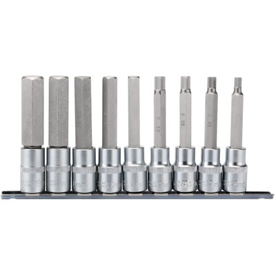 Draper 1/2" Sq. Dr. 100mm Long Metric Hexagonal Socket Bit Set 9 Piece 16308