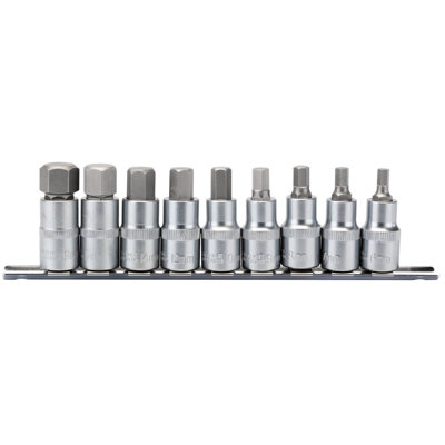 Draper 1/2" Sq. Dr. 55mm Long Metric Hexagonal Socket Bit Set 9 Piece 16307