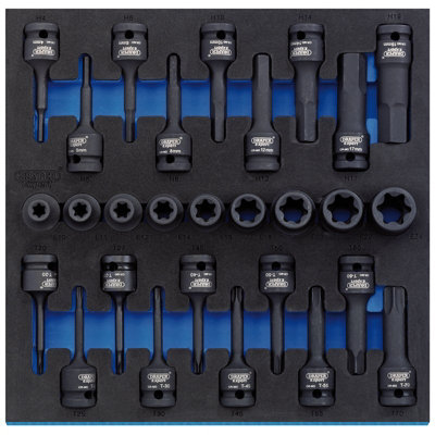 Draper 1/2" Sq. Dr. Impact TX-STAR&No.174, and Hex Socket Set in 1/2 Drawer EVA Insert Tray (28 Piece)