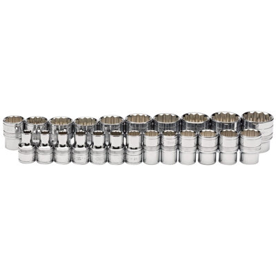 Draper Steckschlüssel-Set 23-teilig, 1/2" Antrieb, Metrisch – Poliertes Chrom, Lose Im Etui