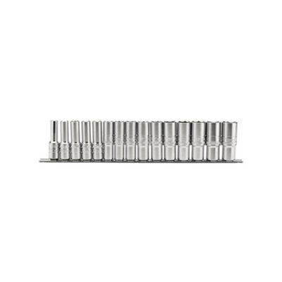 Draper 1/2" Sq. Dr. Metric Deep Sockets on a Socket Rail 15 Piece 16499