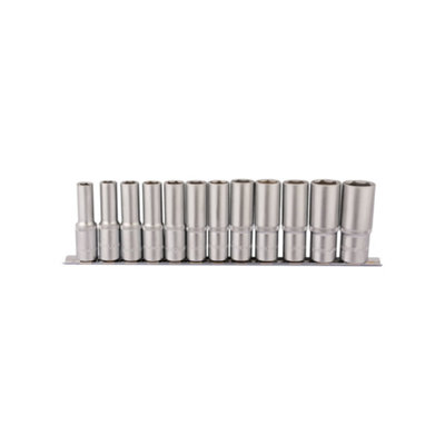 Draper 1/2" Square Drive Deep Socket Set on Metal Rail 12 Piece 16403