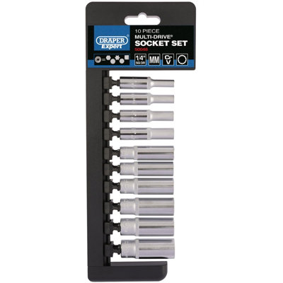 Draper 1/4" Sq. Dr. Metric MultiDrive Deep Socket Set 10 Piece 50048 at B&Q