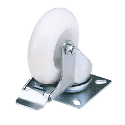 Draper 100mm Dia. Swivel Plate Fixing Nylon Wheel with Brake - S.W.L. 125Kg 65504