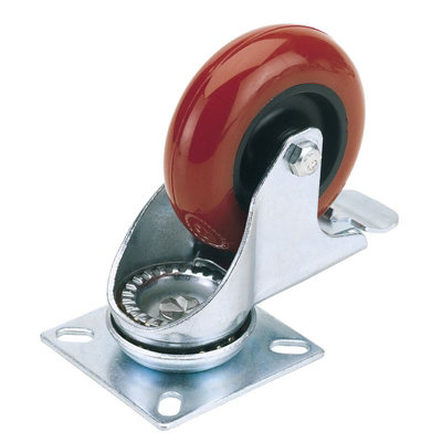 Draper 100mm Dia. Swivel Plate Fixing Polyurethane Wheel with Brake - S.W.L. 125Kg 65519