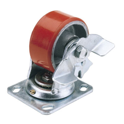 Draper 200mm Dia. Swivel Plate Fixing Heavy Duty Polyurethane Wheel with Brake - S.W.L. 500Kg 65533