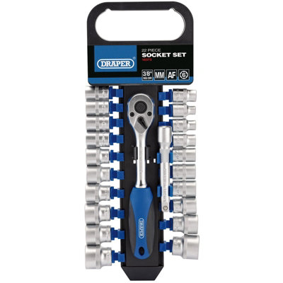 Draper 3/8" Sq. Dr. Combined MM/AF Socket and Ratchet Set 22 piece 16373