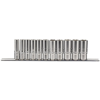 Draper 3/8" Sq. Dr. Imperial Deep Socket Set on Metal Rail 11 Piece 16495