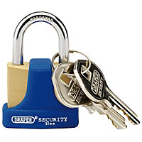 Draper 32mm Solid Brass Padlock and 2 Keys with Hardened Steel Shackle and Bumper 64164