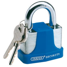 Draper 40mm Laminated Steel Padlock and 2 Keys with Hardened Steel Shackle and Bumper 64180