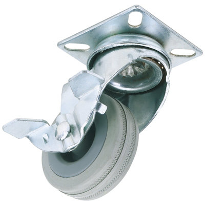 Draper 50mm Dia. Swivel Plate Fixing Rubber Castor with Brake - S.W.L 50Kg 65469