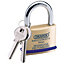 Draper 50mm Solid Brass Padlock and 2 Keys with Mushroom Pin Tumblers Hardened Steel Shackle and Bumper 64162
