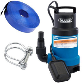 Draper 61621 Submersible Sub Dirty Water Pump Float Switch & Flat Hose & Clamp