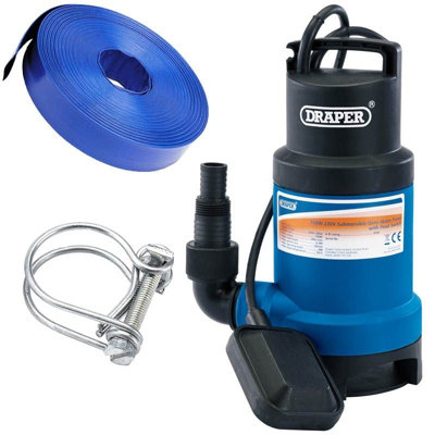 Draper 61667 Submersible Sub Dirty Water Pump Float Switch & Flat Hose & Clamp