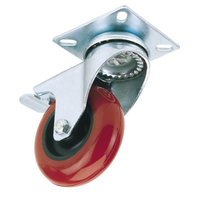 Draper 75mm Dia. Swivel Plate Fixing Polyurethane Wheel with Brake - S.W.L. 70Kg 65514