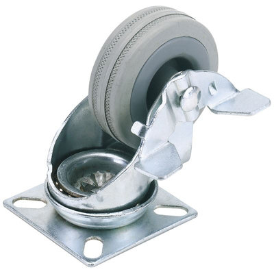 Draper 75mm Dia. Swivel Plate Fixing Rubber Castor with Brake - S.W.L 70Kg 65474