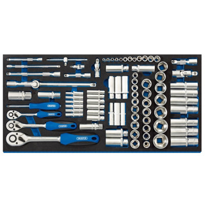 Draper 84 Piece Socket Set 1/4 3/8 1/2 Sq Dr With Ratchet And ...