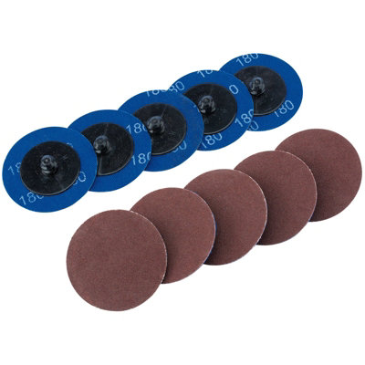 Draper  Aluminium Oxide Sanding Discs, 50mm, 180 Grit (Pack of 10) 75612