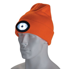 Draper  Beanie Hat with Rechargeable Torch, One Size, 1W, 100 Lumens, High-vis Orange  10015