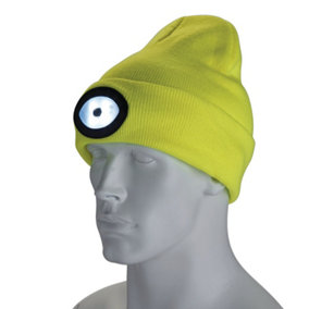 Draper  Beanie Hat with Rechargeable Torch, One Size, 1W, 100 Lumens, High-vis Yellow 10008