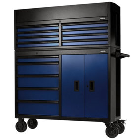 Draper BUNKER Combined Roller Cabinet and Tool Chest, 13 Drawer, 52", Blue  24254