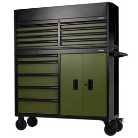 Draper BUNKER Combined Roller Cabinet and Tool Chest, 13 Drawer, 52", Green  24255