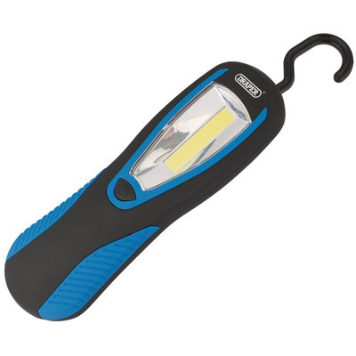 Draper  COB LED Work Light with Magnetic Back and Hanging Hook, 3W, 200 Lumens, Blue, 3 x AA Batteries Supplied  94507