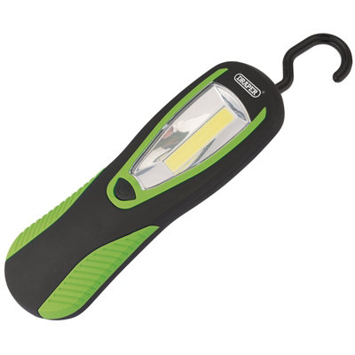 Draper  COB LED Work Light with Magnetic Back and Hanging Hook, 3W, 200 Lumens, Green, 3 x AA Batteries Supplied  94520