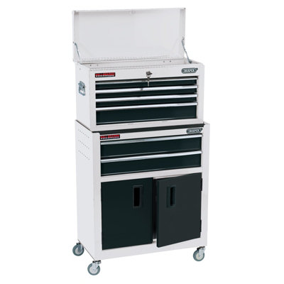 Draper Combined Roller Cabinet and Tool Chest, 6 Drawer, 24", White, Steel Build