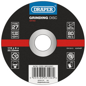 Draper  DPC Metal Grinding Disc, 115 x 6 x 22.23mm 94793