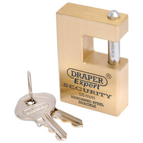 Draper Expert 56mm Quality Close Shackle Solid Brass Padlock and 2 Keys with Hardened Steel Shackle 64200