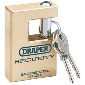 Draper Expert 63mm Quality Close Shackle Solid Brass Padlock and 2 Keys with Hardened Steel Shackle 64201