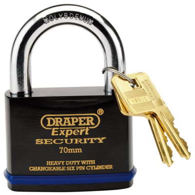 Draper Expert 70mm Heavy Duty Padlock and 2 Keys with Super Tough Molybdenum Steel Shackle 64195