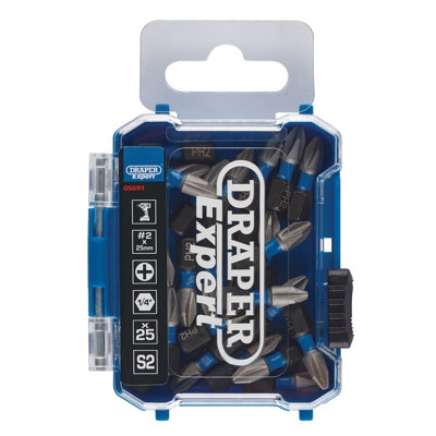 Draper Expert Cross Slot/PH Type Impact Screwdriver Bits, No.2 x 25mm ...