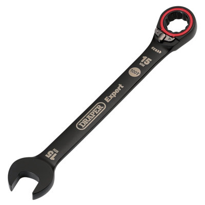 Draper Expert HI-TORQ  Metric Reversible Ratchet Combination Spanner, 15mm, Black 03905